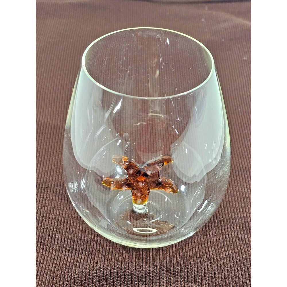 Stemless Starfish Wine Glass Crystal Shark 22oz 3D Design Ocean‎ Beach Decor EUC